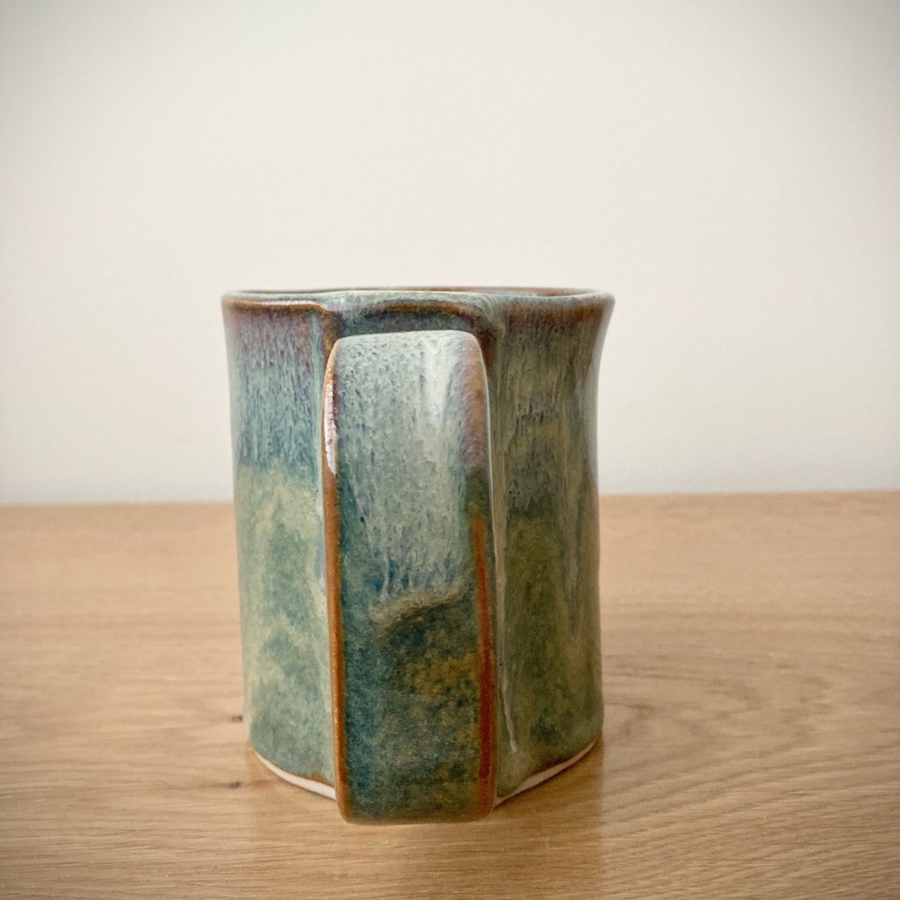 studio pottery artist signed rustic mug cup farmhouse cottage green blue brown - Picture 10 of 11